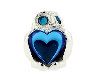 Christofle Silver Plate Blue Stone Owl Paperweight