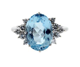 14K Gold Diamond Blue Stone Ring