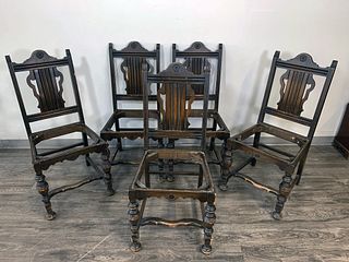 5 CARVED WOODEN DINING CHAIRS
