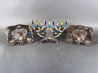 COLORFUL MENORAH & TWO CANDLE GUARDS