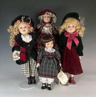 4 PORCELAIN DOLLS THISTLE COLLECTION BRASS KEY