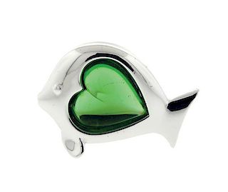 Christofle Silver Plate Green Stone Fish Paperweight