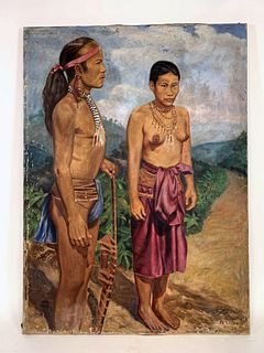 OIL ON CANVAS OF SOUTH AMERICAN NATIVE COUPLE SIGNED