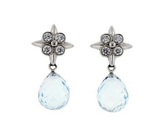 Tiffany &amp; Co Platinum Diamond Aquamarine Earrings