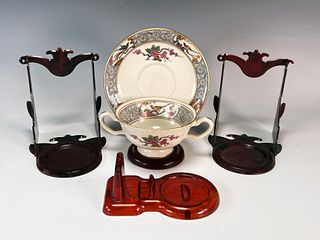 LENOX MING TEA CUP & SAUCER WITH VARIETY OF PLASTIC DISPLAY STANDS