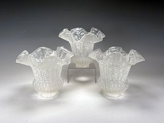 THREE FROSTED GLASS LAMPS SHADES