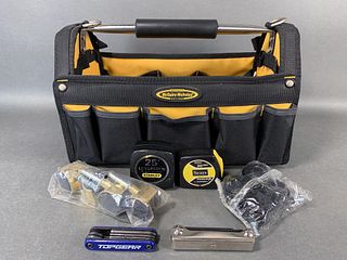CLOTH AND METAL TOOL BAG WITH SOME TOOLS INCLUDED