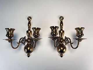 PAIR BRASS SCONCE CANDLE HOLDERS MARKED HB