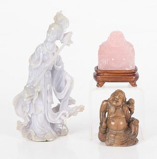 Three Chinese Carved Figures, Including Jade