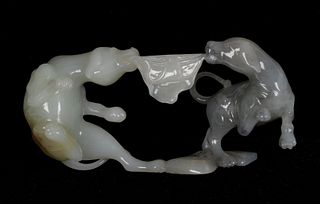 A Chinese Jade Group, Two Dogs
