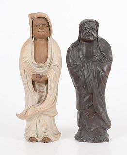 Two Japanese Pottery Figures of Daruma