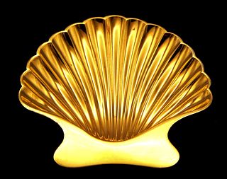 Tiffany & Co. Sterling Silver Gold Pated Scalloped Footed Clam Shell Dish 