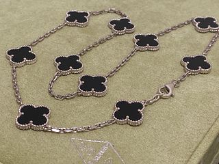 Van Cleef & Arpels Vintage Alhambra necklace Onyx 10 motifs 18K White gold