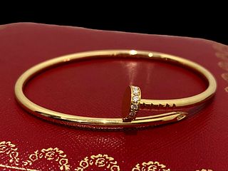 Cartier 18K Yellow Gold & Diamonds Juste Un Clou Bracelet Size 17