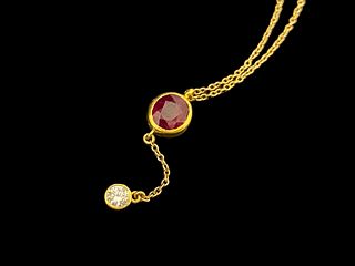 GIA Certified Oval Ruby Pendant Necklace with Bezel Set Round Brilliant Diamond