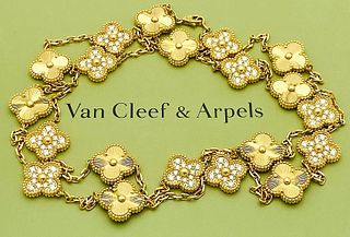 Van Cleef & Arpels Vintage 20 motif Alhambra 18K Yellow Gold Diamond Long Necklace