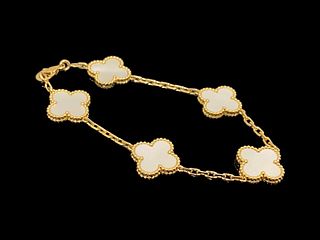 Van Cleef & Arpels Vintage Alhambra Bracelet 5 Motifs 18K Yellow Gold Mother-of-Pearl