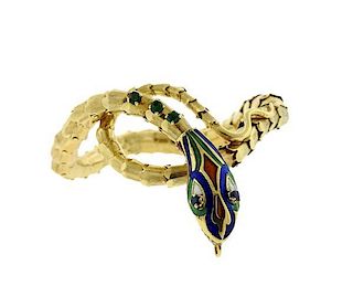 14k Gold Enamel Color Stone Snake Bracelet