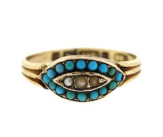 Antique 10k Gold Turquoise Pearl Ring