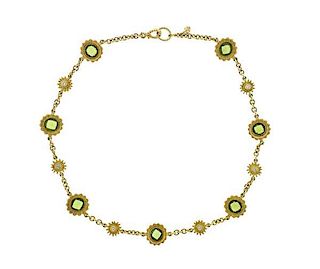 Bielka 18K Gold Diamond Green Gemstone Sunflower Necklace
