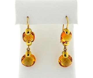 18k Gold Orange Stone Drop Earrings