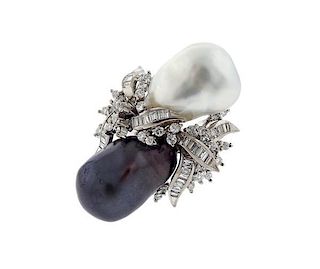 18k Gold  South Sea Baroque Pearl Diamond Cocktail Ring