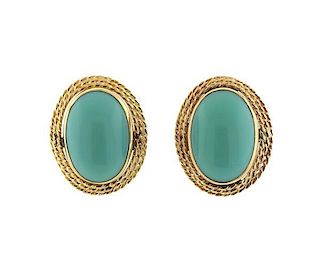 14k Gold Turquoise Oval Earrings