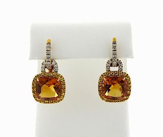 Valente 18K Gold Diamond Yellow Orange Stone Earrings