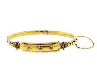 Antique Victorian 14k Gold Diamond Bangle Bracelet