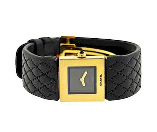 Chanel 18K Gold Leather Strap Quartz Watch