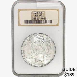 1922 Silver Peace Dollar NGC MS64 