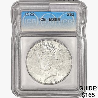1922 Silver Peace Dollar ICG MS65 