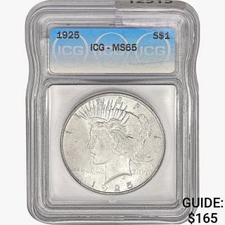 1925 Silver Peace Dollar ICG MS65 