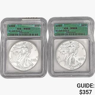 [2] American 1oz Silver Eagles ICG MS69 [1989, 199
