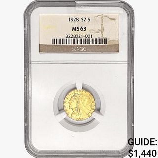 1928 $2.50 Gold Quarter Eagle NGC MS63 