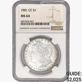 1881-CC Morgan Silver Dollar NGC MS64 