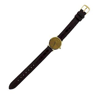 Movado 14K Gold Leather Strap Quartz Watch