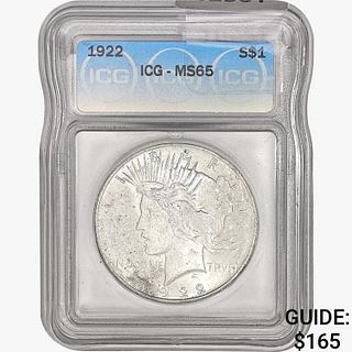 1922 Silver Peace Dollar ICG MS65 