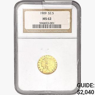 1909 $2.50 Gold Quarter Eagle NGC MS62 