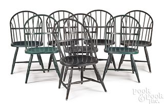 Eight painted steel Windsor side chairs