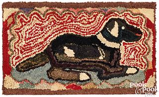 American hooked rug with recumbent dog, ca. 1900
