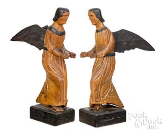 Pair of carved and painted angels, late 19th c.