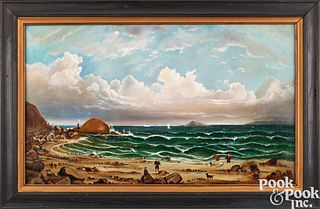 New England oil on canvas coastal scene, 19th c.