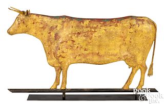 Swell-bodied copper cow weathervane, late 19th c.