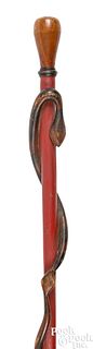 Carved and painted snake cane, late 19th c.