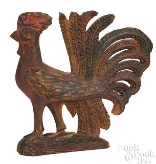 Carved and painted pine rooster, 19th c.