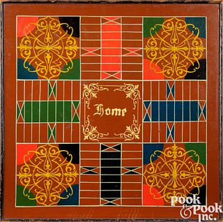 Painted Parcheesi and checkers gameboard, ca. 1900
