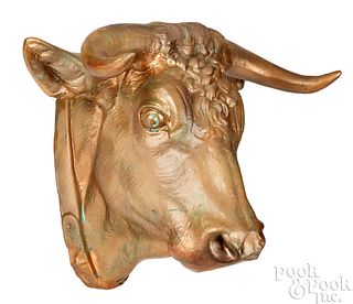 Painted tin bull head trade sign, early 20th c.