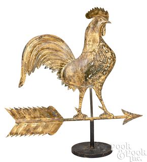 Swell-bodied copper rooster weathervane