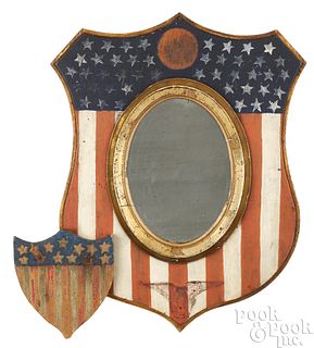 Painted American shield mirror and small plaque